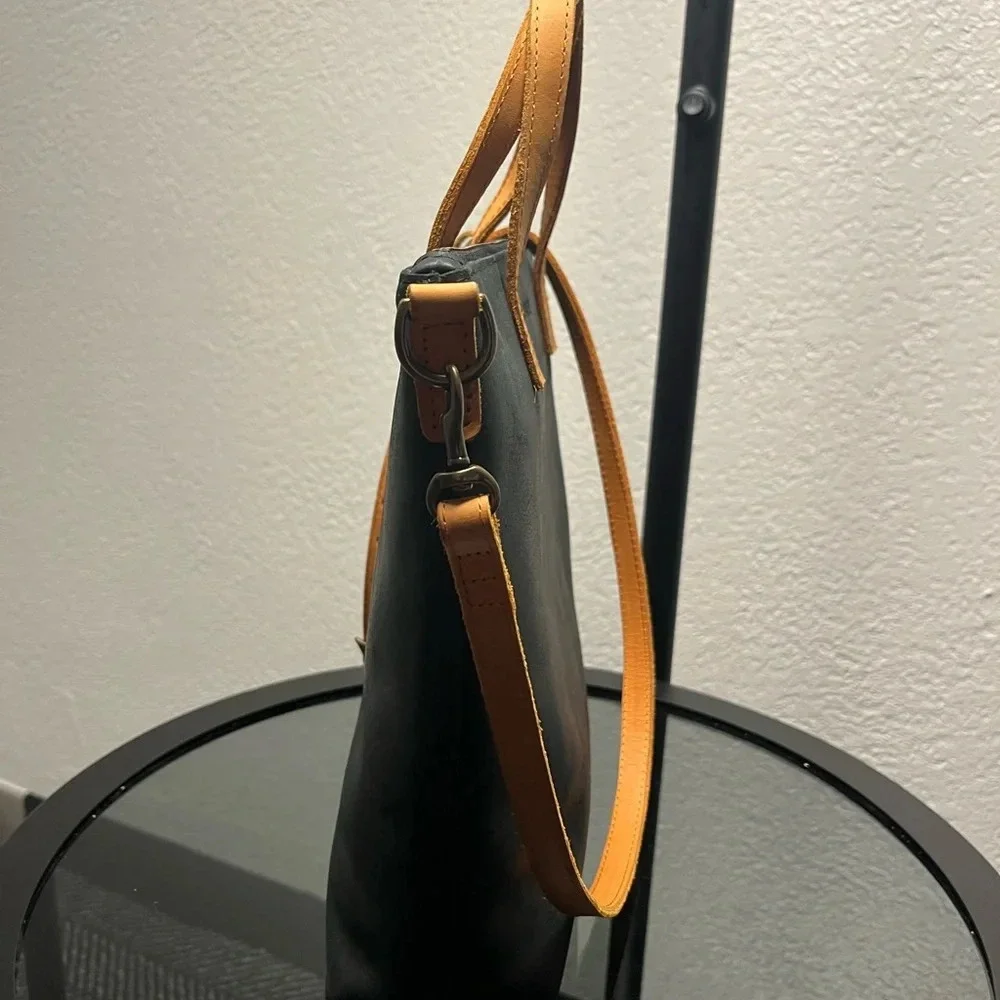 ABLE Black Leather Tote with Tan Leather Accents (crossbody)